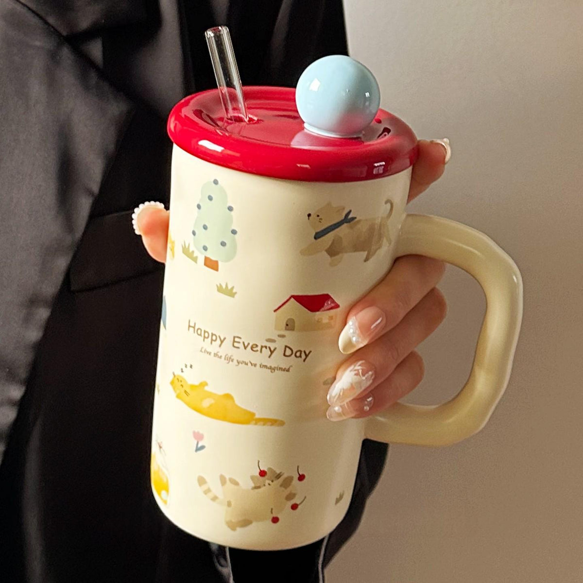 Keramiktasse mit Deckel und Pinsel – Bild 6 | LuxeStyle