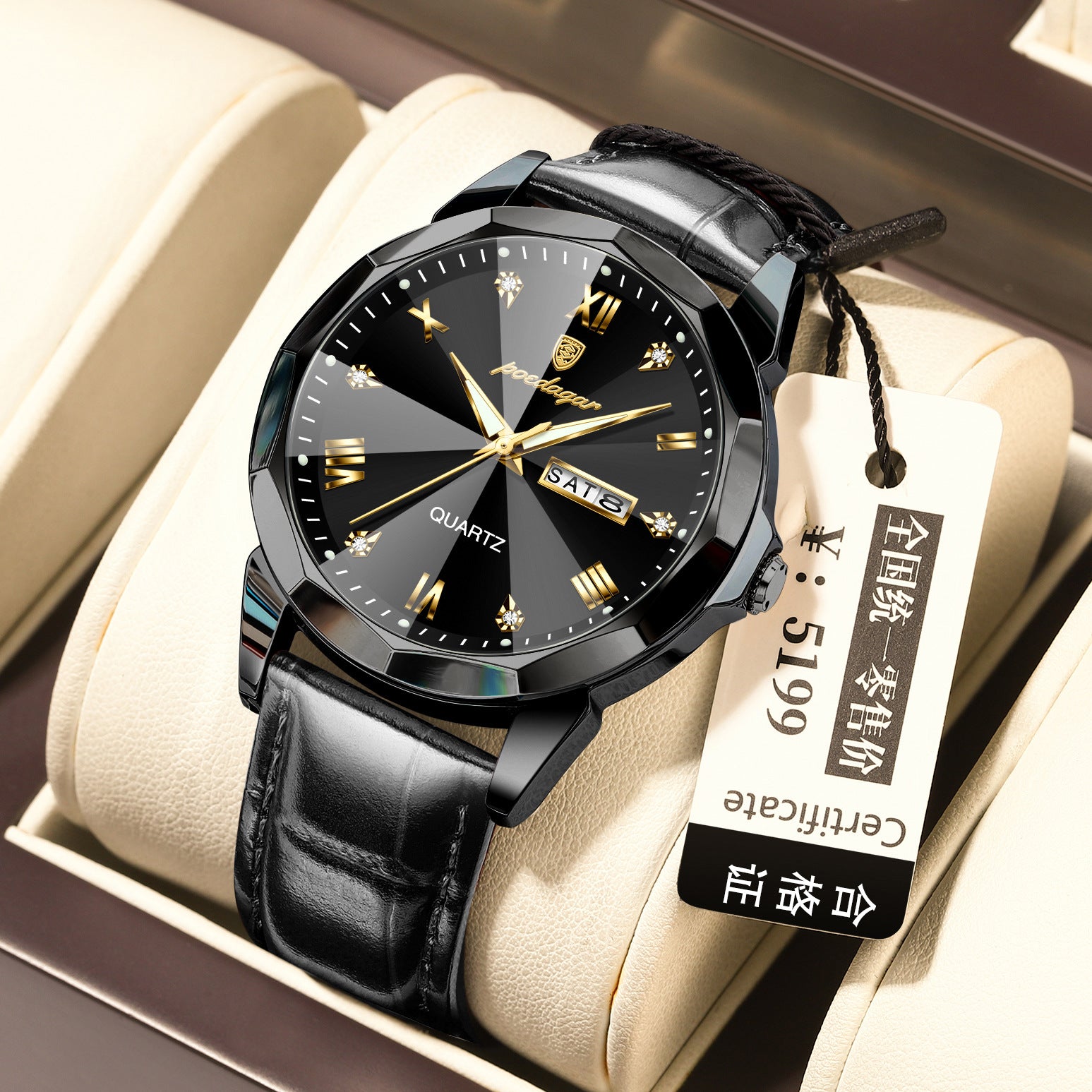 Wasserdichte Quarzuhr mit Lederarmband