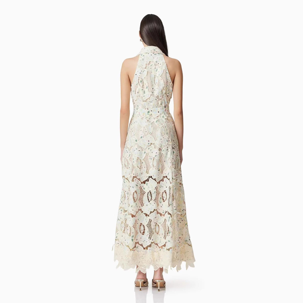 Ärmelloses V-Neck Maxikleid mit Blumenstickerei | LuxeStyle