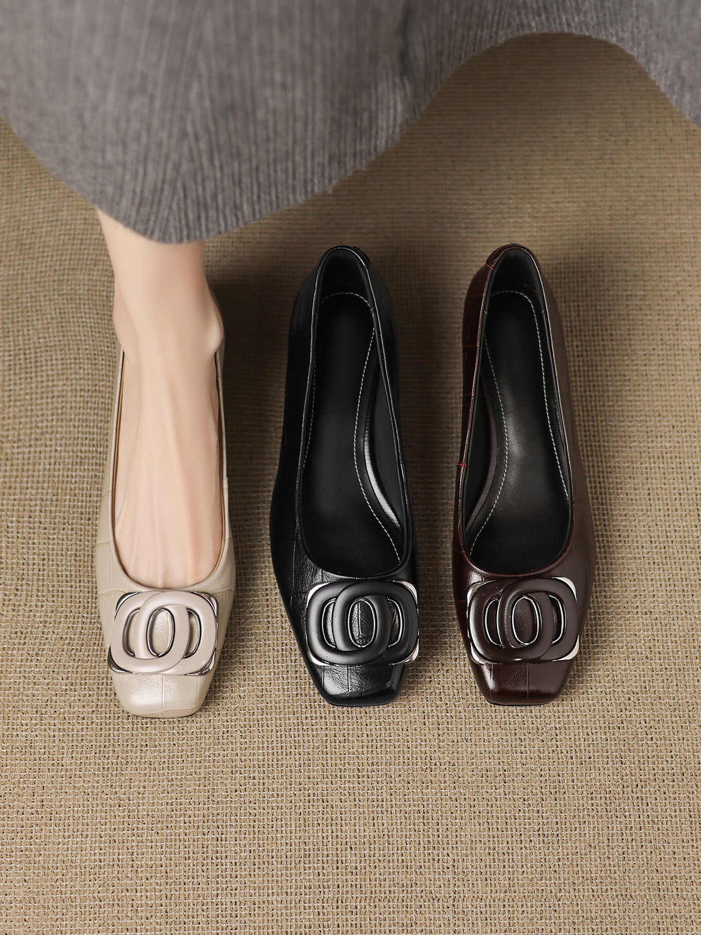 Echtleder-Pumps mit klobigem Absatz