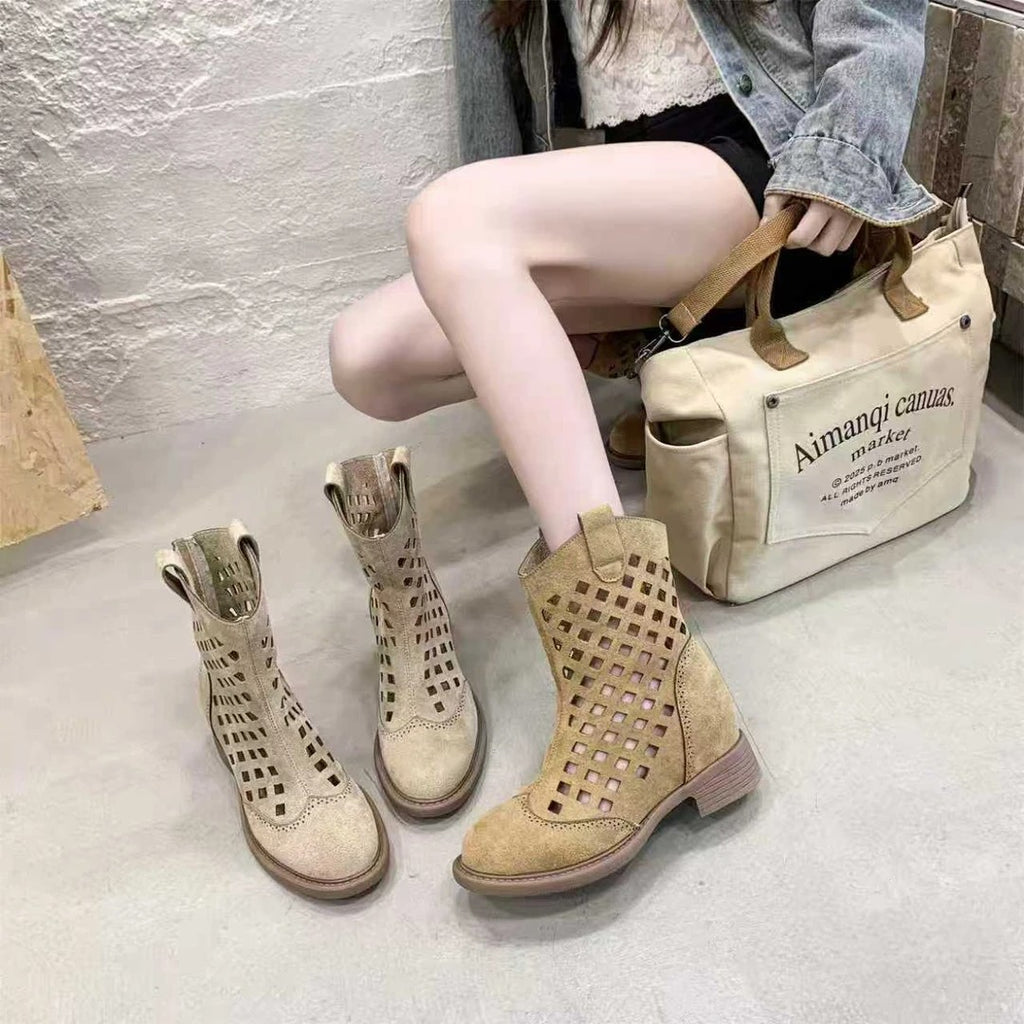 Mesh-Sandalen-Stiefeletten mit Chunky-Heel