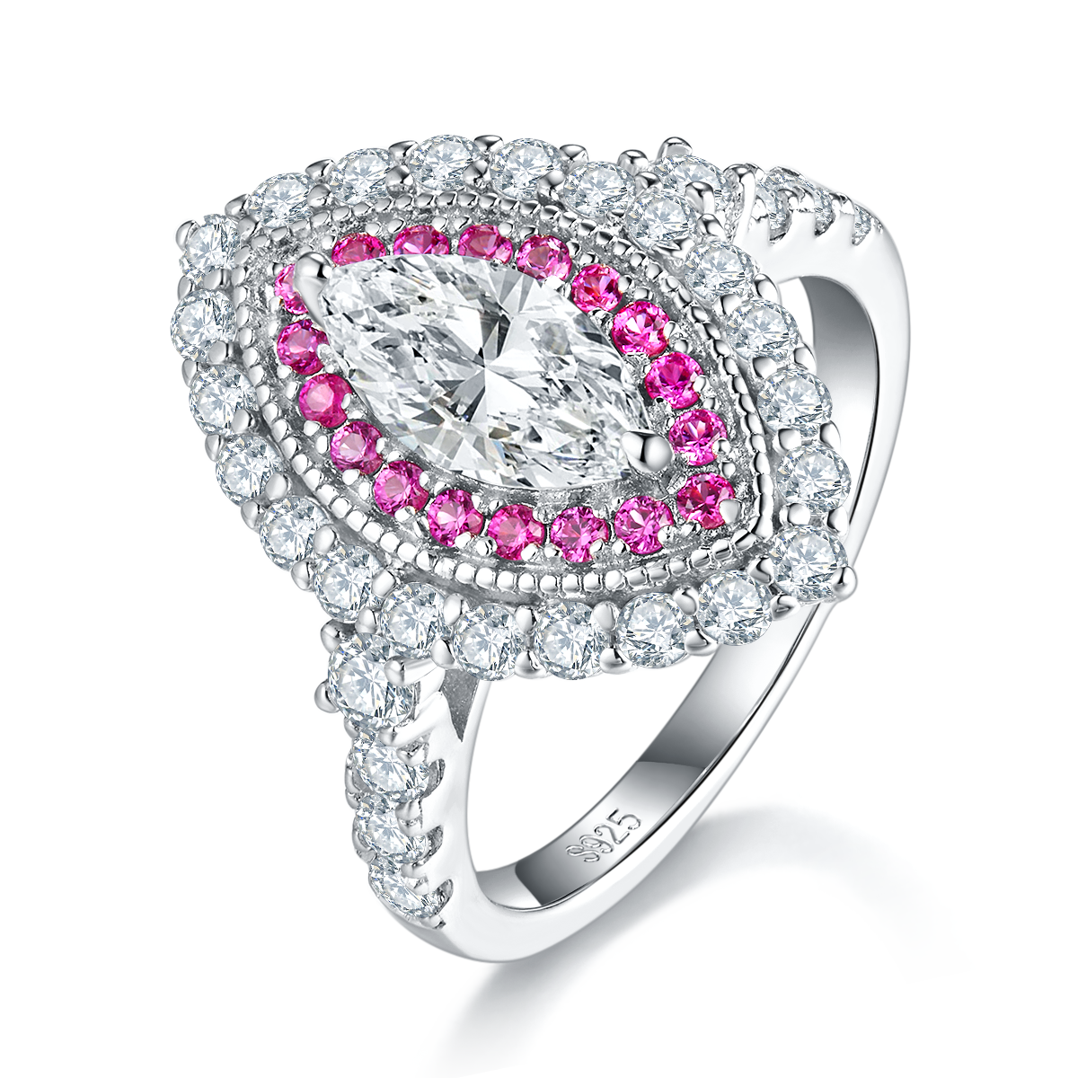 Moissanite Ring mit Doppelhallo
