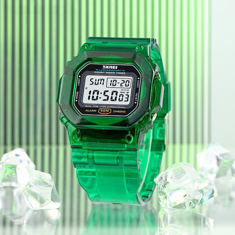 Sportliche Multifunktionsuhr mit transparentem Band – Ansicht 2