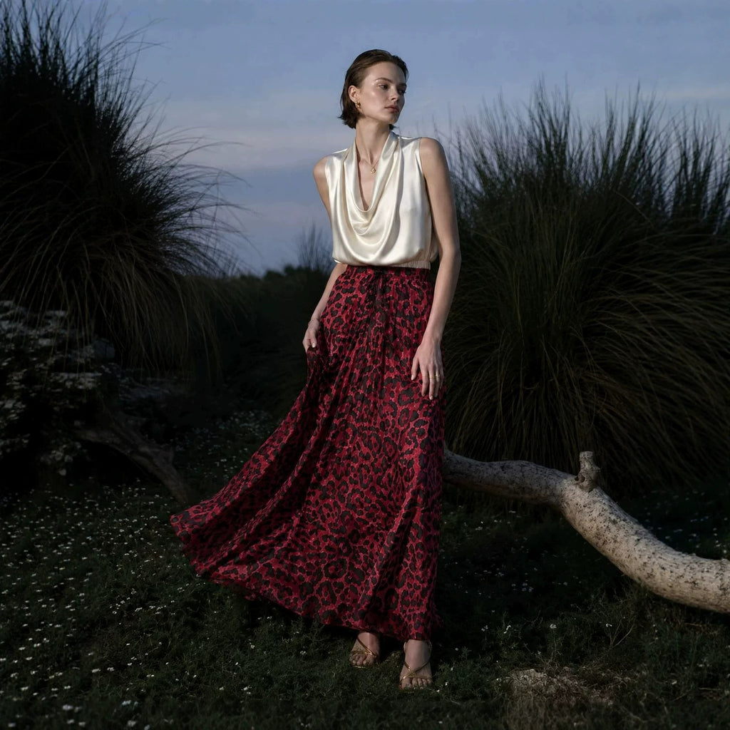 Langes Damen-Leopardenkleid mit elastischem Bund