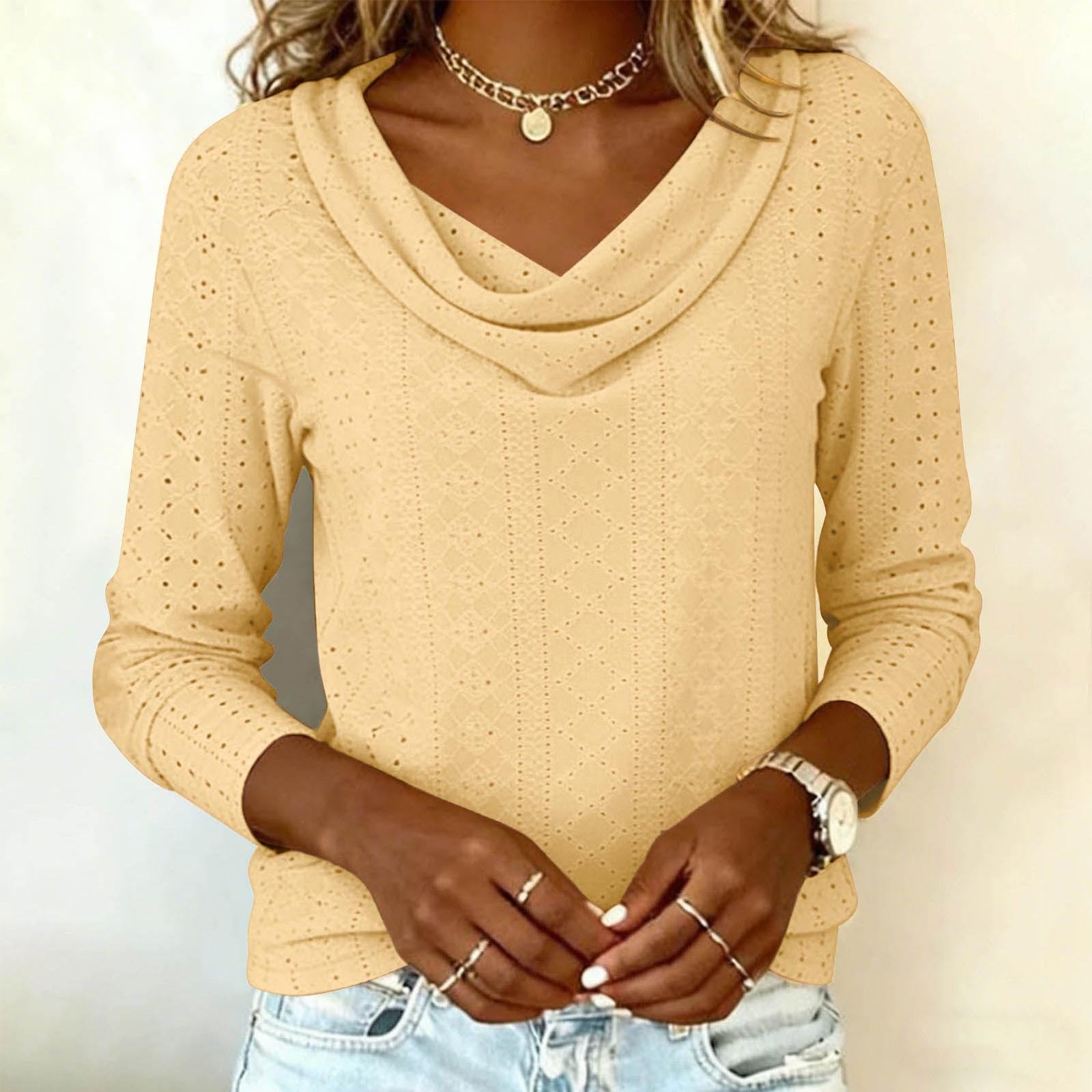 Langarm V-Neck Shirt für Damen