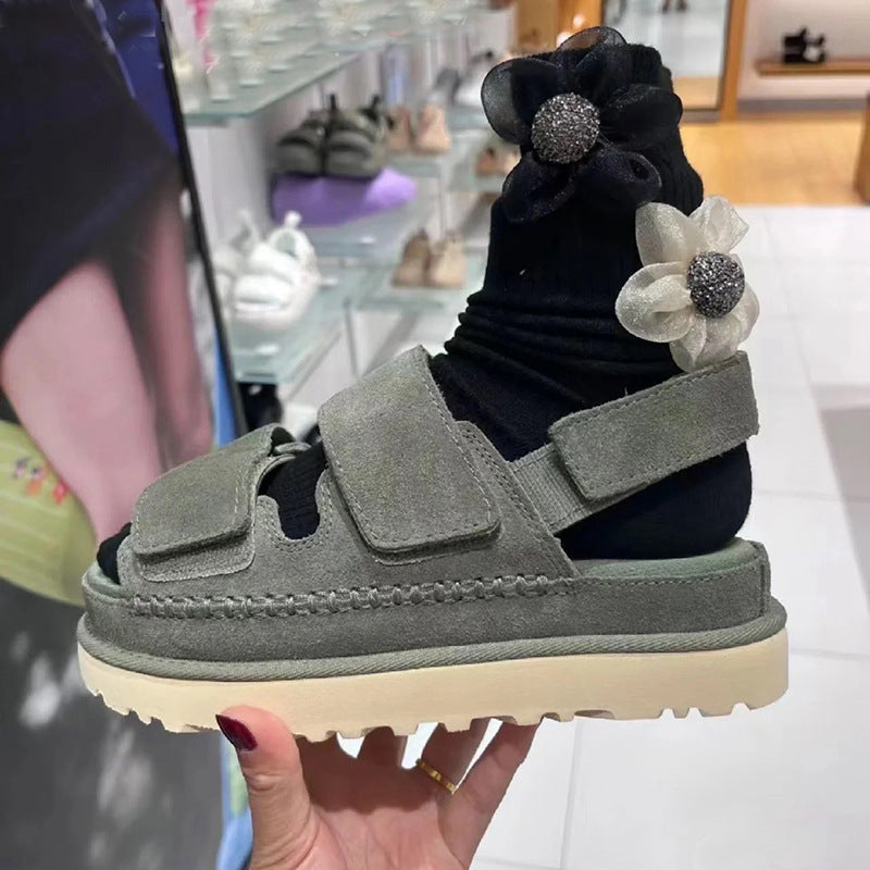 Leder-Sandalen mit Klettverschluss und Plateau – Bild 3 | LuxeStyle