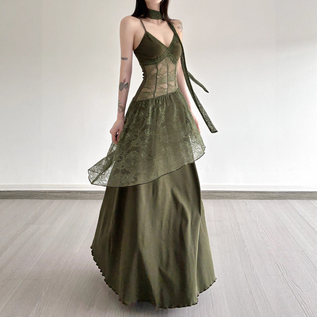 Retro Spitzen-Slip-Kleid mit V-Ausschnitt | LuxeStyle