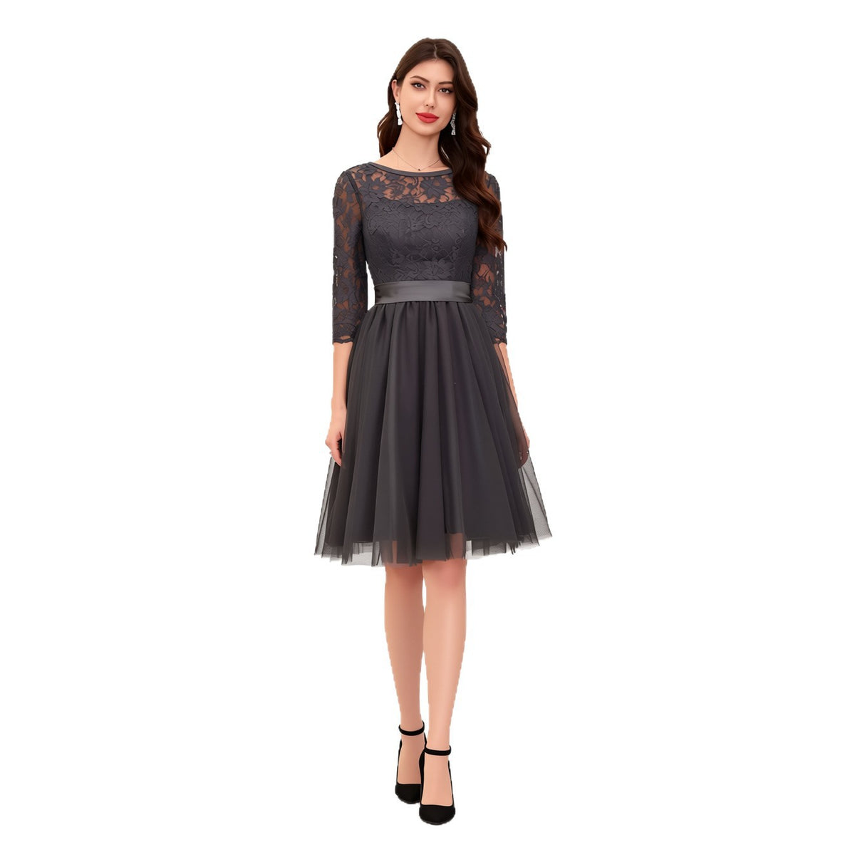 Elegantes Langarm-Kleid mit Rundhals – Bild 7 | LuxeStyle
