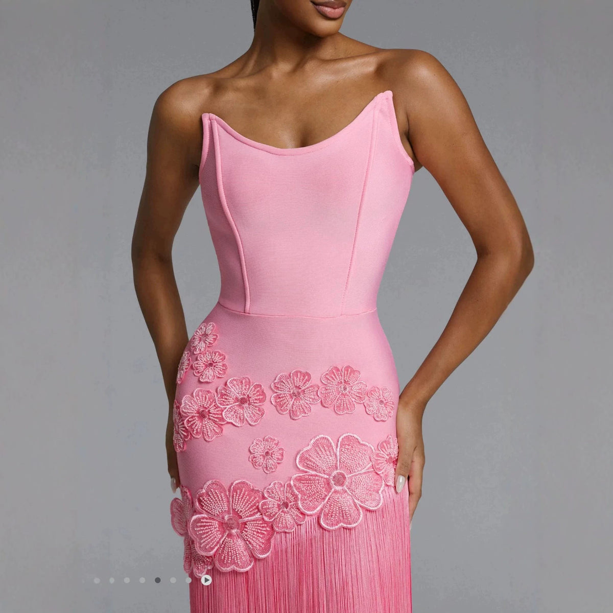 Pailletten-Bustier Maxi-Abendkleid mit Blumen | LuxeStyle