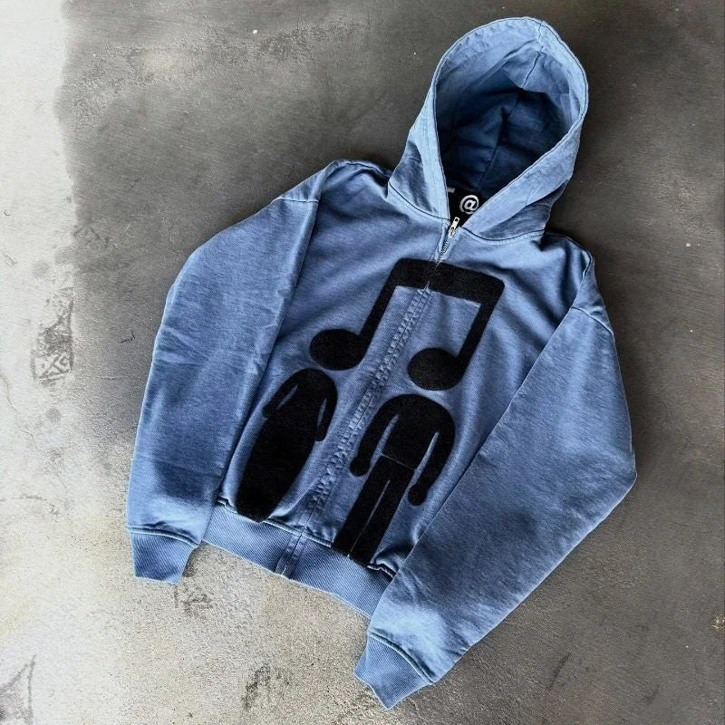Bedruckter Zip-Up Hoodie – Locker geschnitten