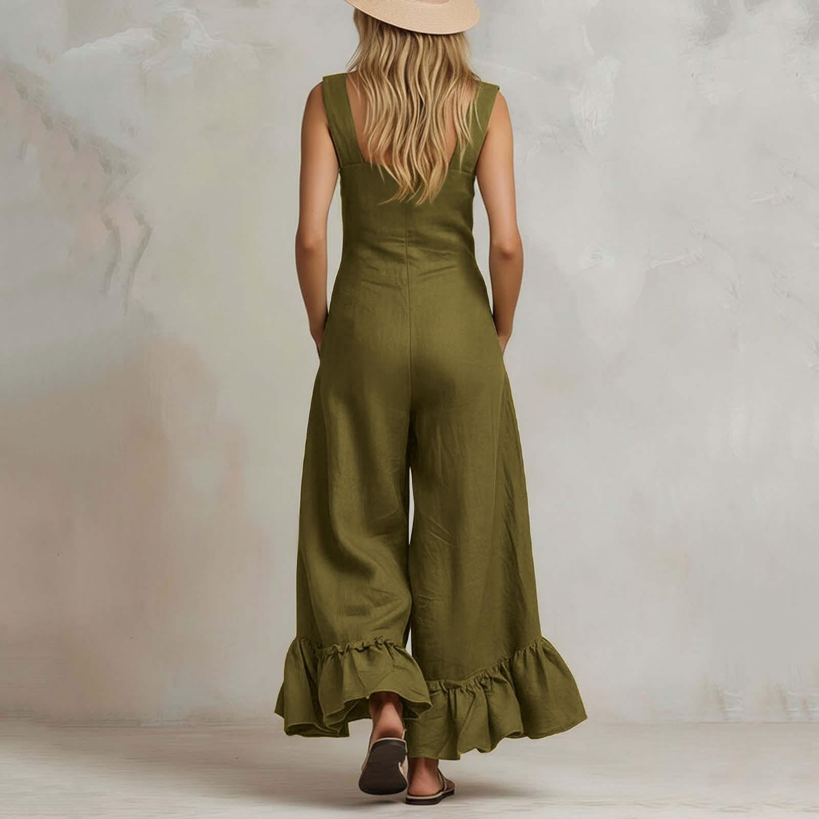 Jumpsuit mit weitem Bein und Rüschensaum