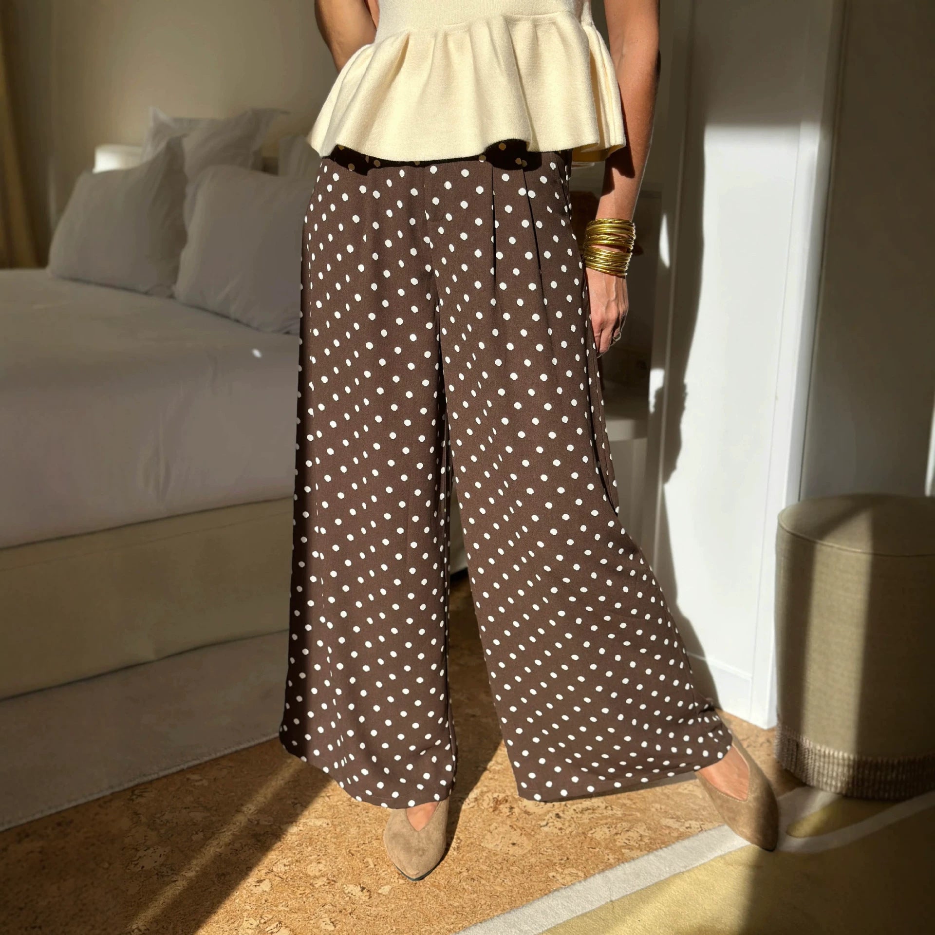 Weite Freizeithose mit Polka Dots