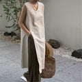 Ärmelloses V-Neck Tank Dress aus Baumwoll-Leinen