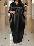 Elegantes Spitzen-Patchwork Kleid mit Rundhals