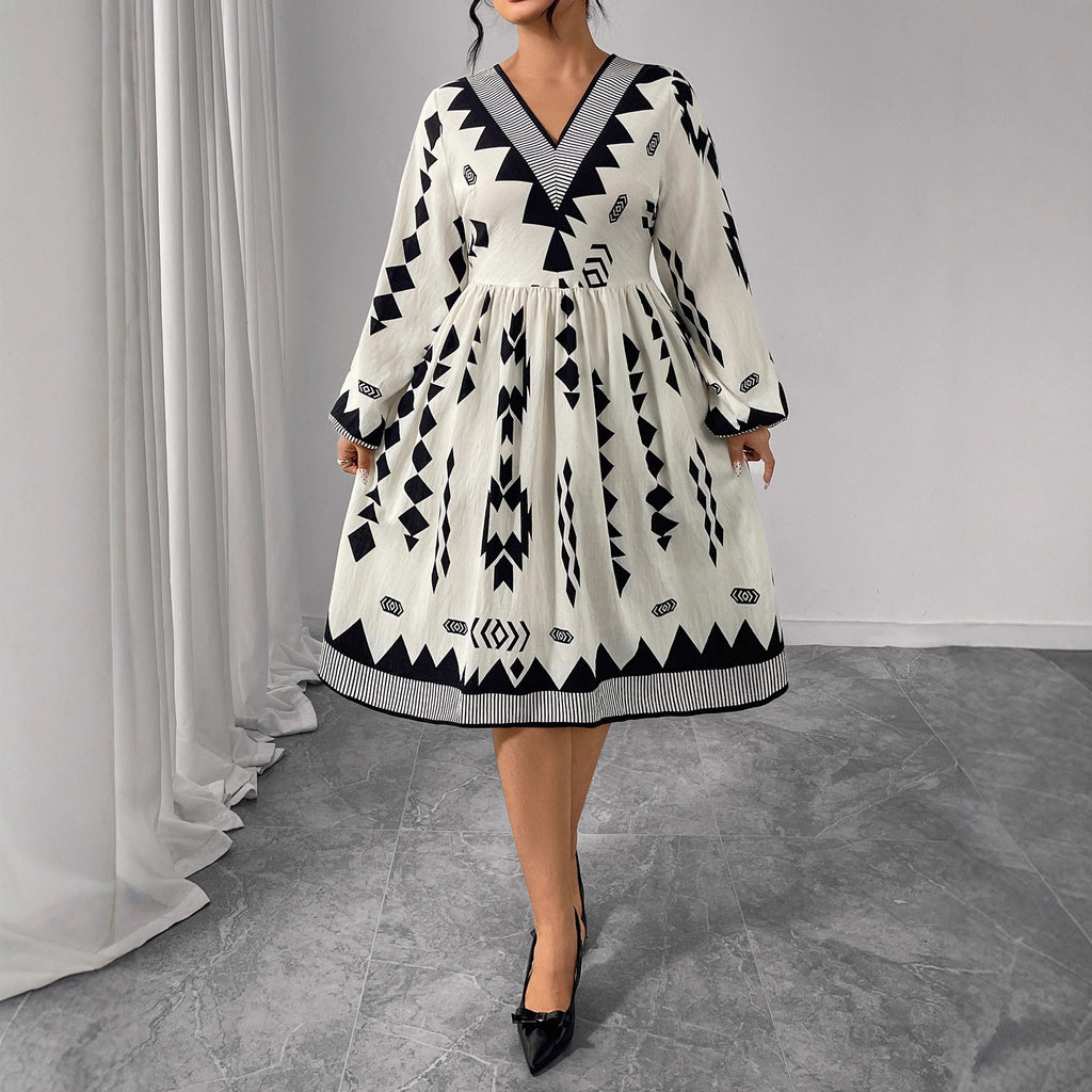 V-Ausschnitt Maxikleid mit Puffärmeln