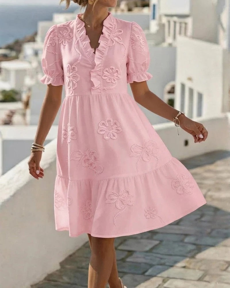 Elegantes Jacquard-Kleid mit V-Ausschnitt – Bild 5 | LuxeStyle