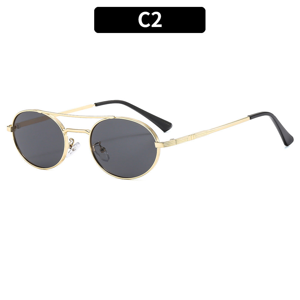Retro-Ovale Sonnenbrille mit Doppelsteg