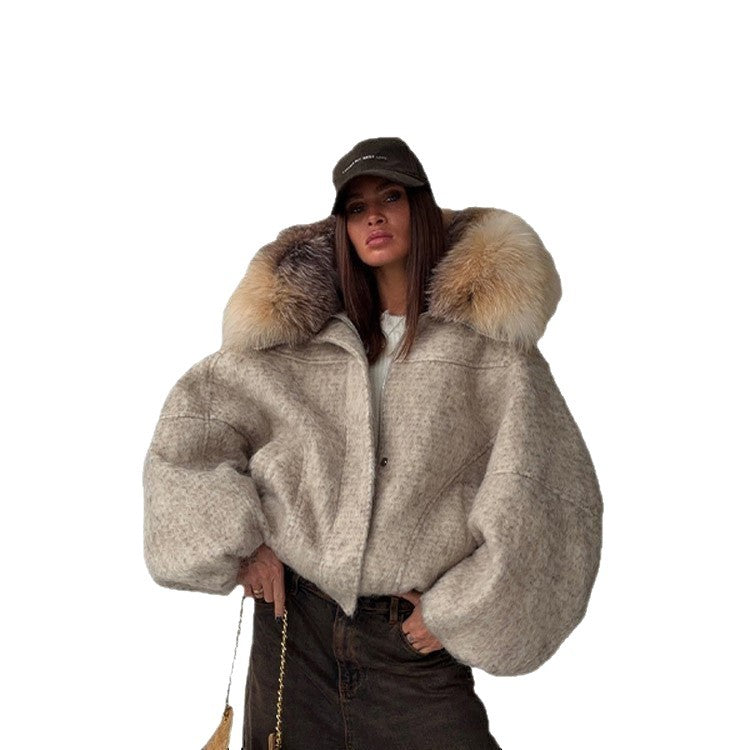 Damen-Kurzmantel mit grossem Pelzkragen – Bild 6 | LuxeStyle