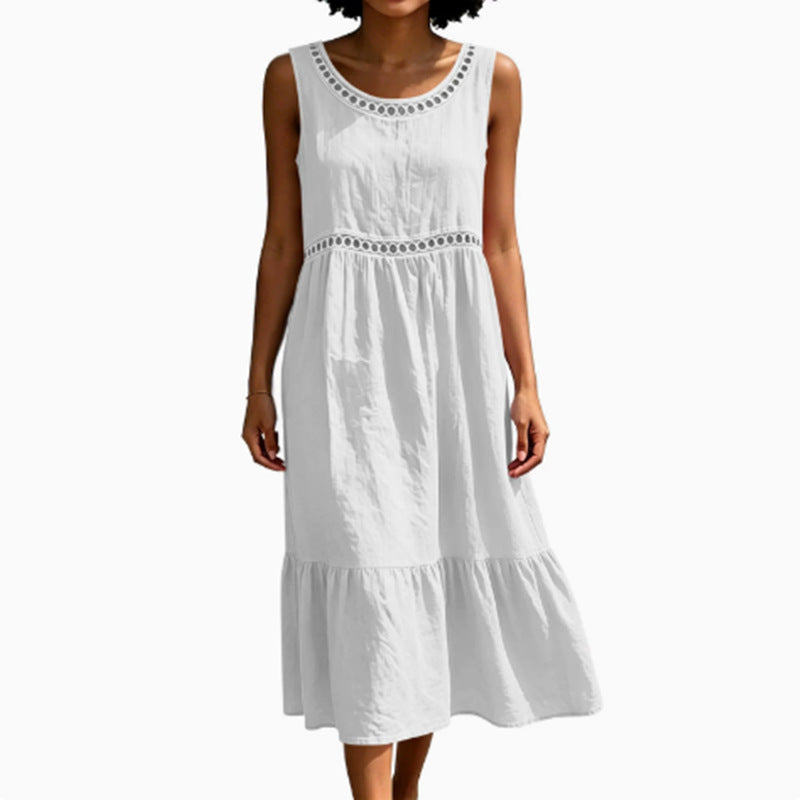 Elegantes ärmelloses Leinenkleid mit Spitze – Bild 12 | LuxeStyle