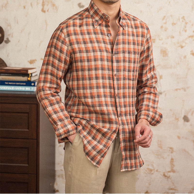Leinen Shirt mit langen Ärmeln, Kaffee-rot – Bild 6 | LuxeStyle