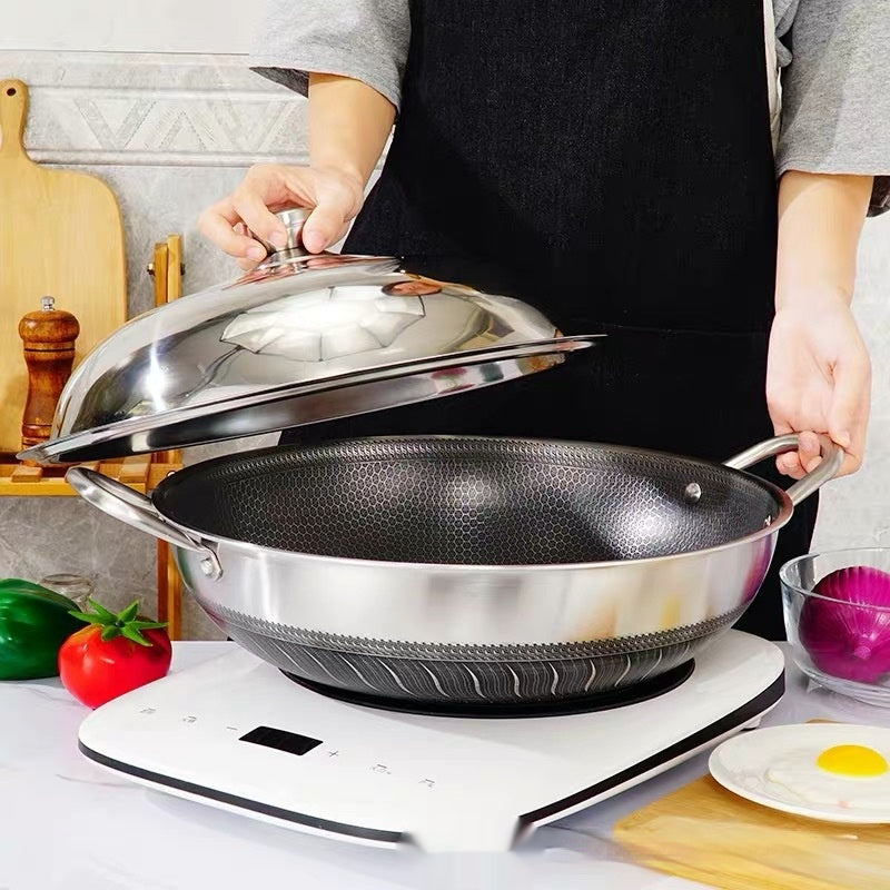 Wok aus 304 Edelstahl mit Wabenstruktur
