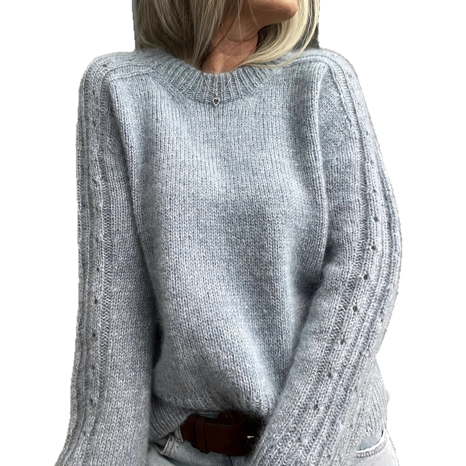 Grauer Damen Pullover mit Rundhals
