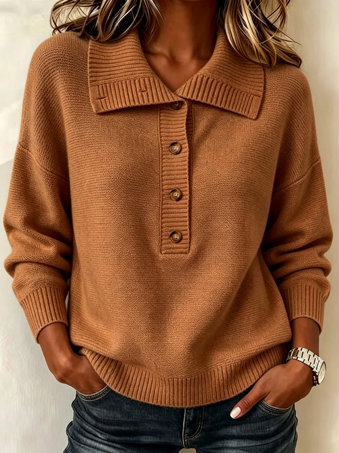 Vintage Rollkragen-Pullover mit halbem Reissverschluss