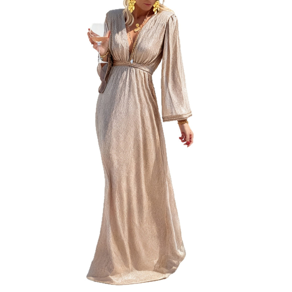 Langes Abendkleid mit V-Ausschnitt – Bild 4 | LuxeStyle