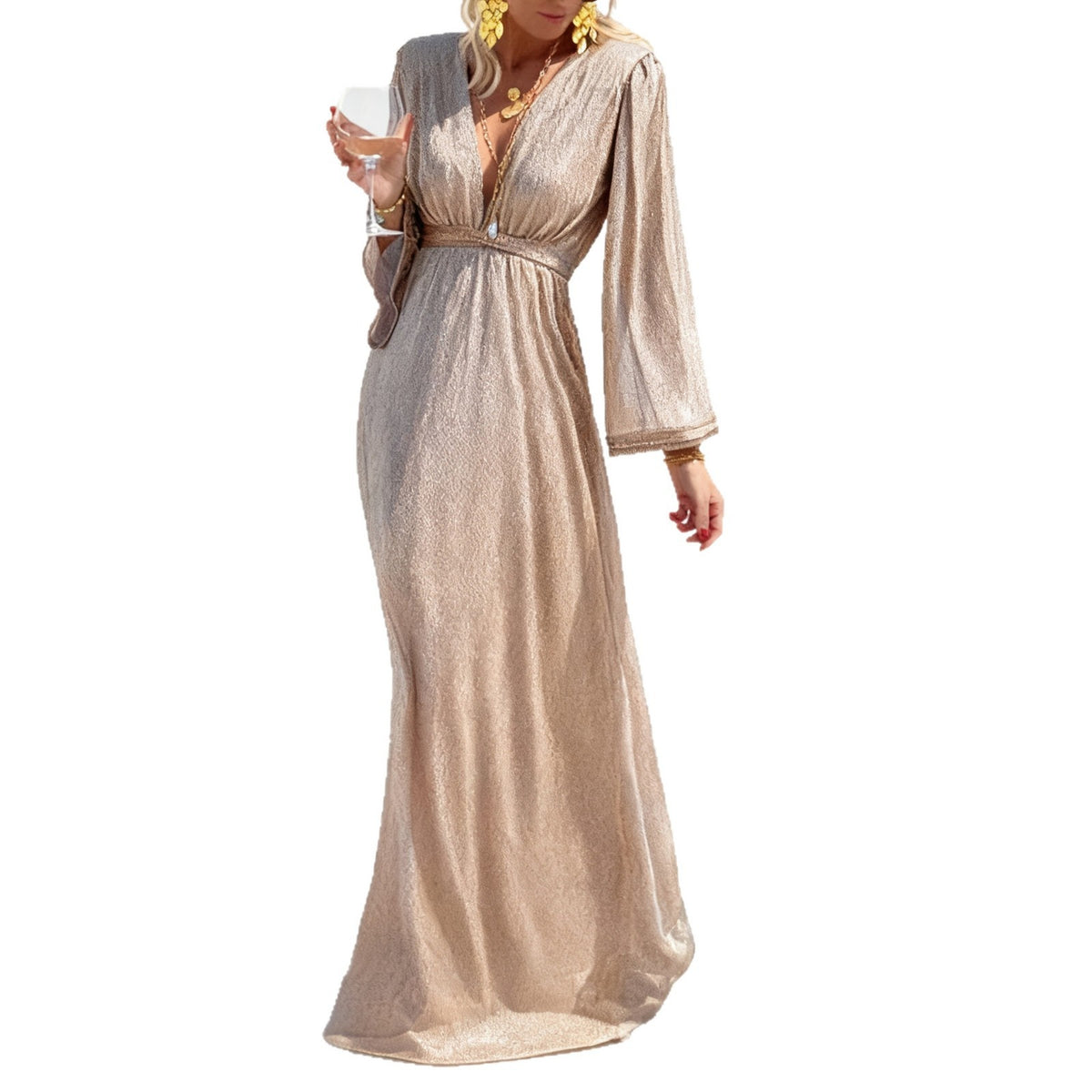 Langes Abendkleid mit V-Ausschnitt – Bild 4 | LuxeStyle