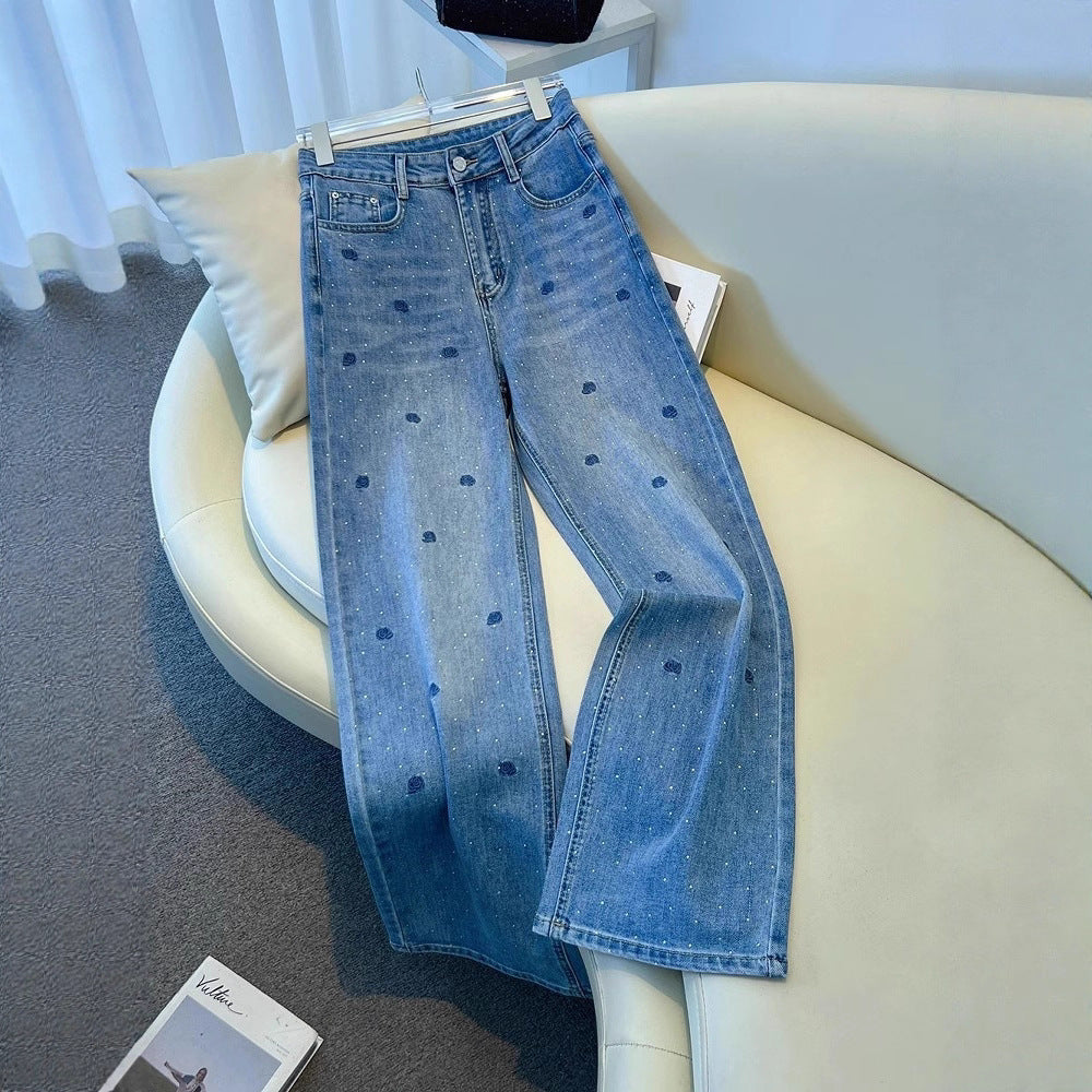 Vintage Blue Rose Bestickte Jeans