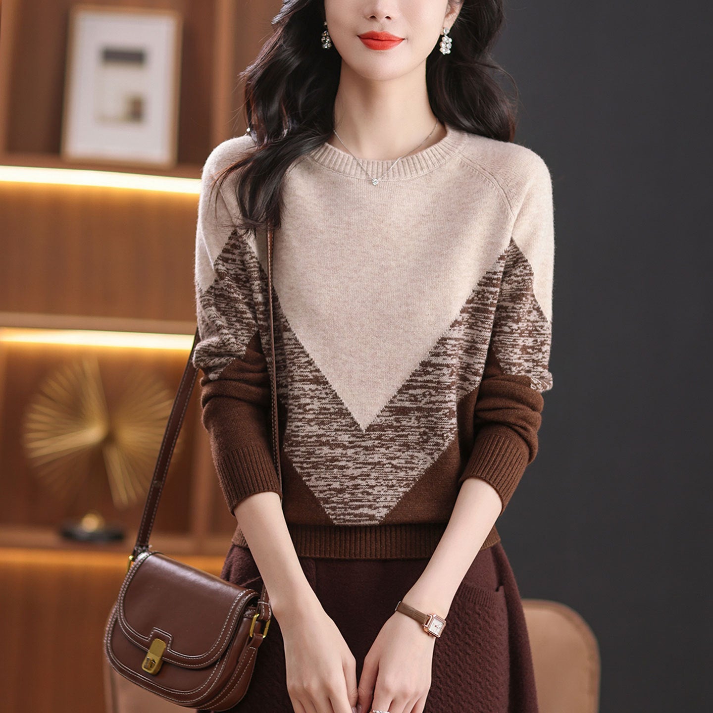 Beige Blockpullover