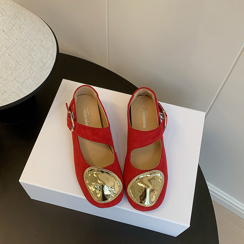 Retro Flache Low-Cut mit Großer Metallriemen