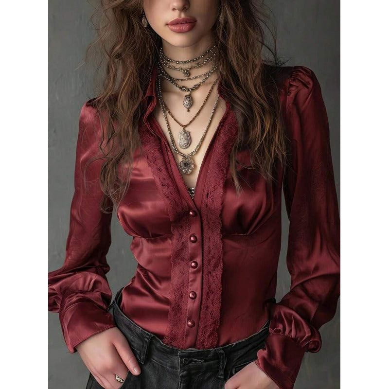 Satin-Bluse mit weiten Armen