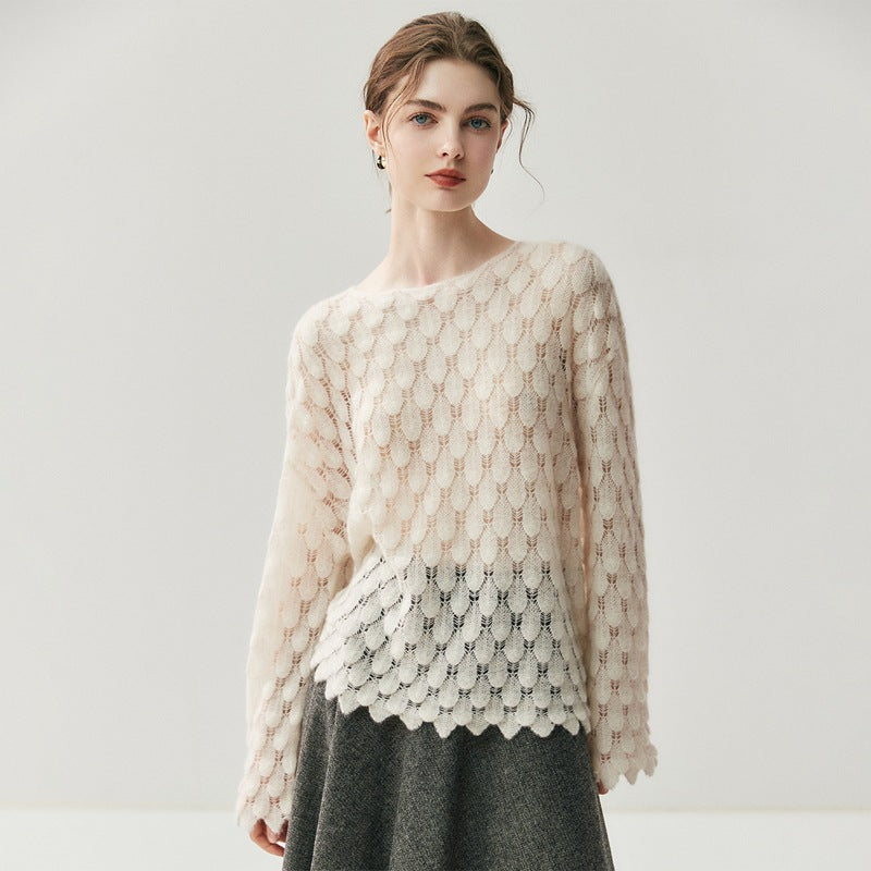 Cashmere-Pullover mit Feder-Design