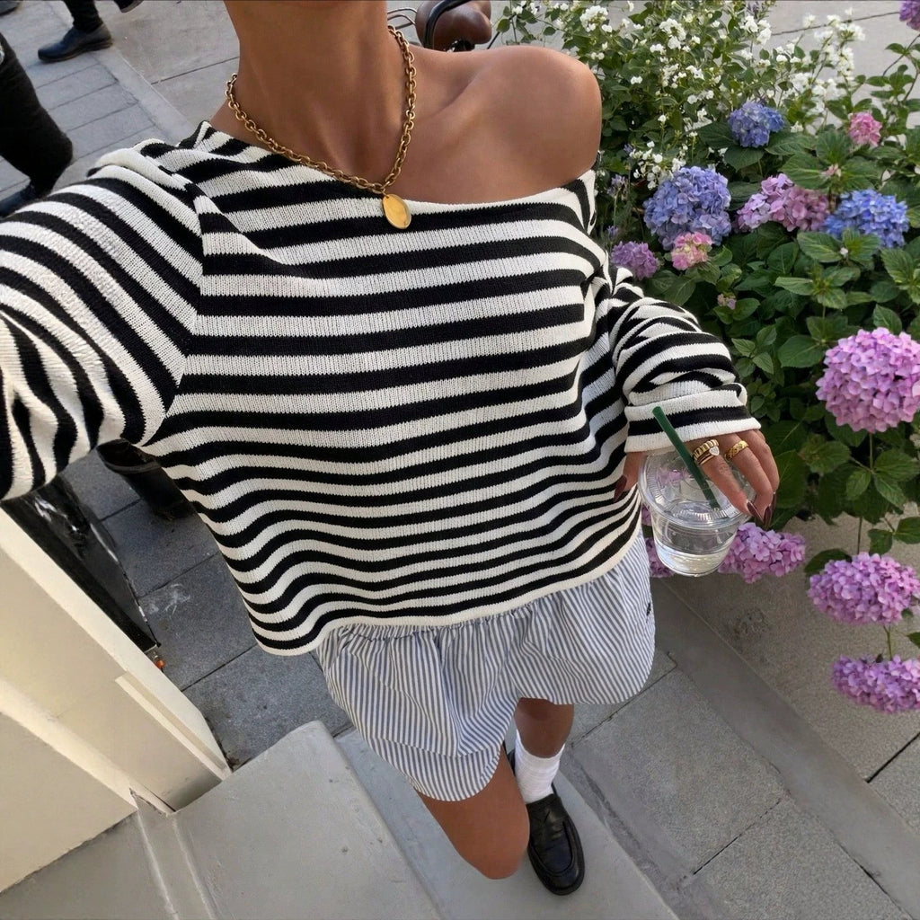 Gestreiftes Stricktop mit langen Ärmeln