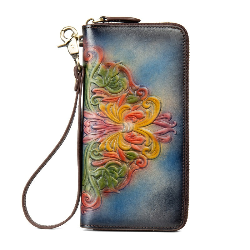Genuine Leather Cowhide Wallet mit Blumenprägung – Bild 2 | LuxeStyle
