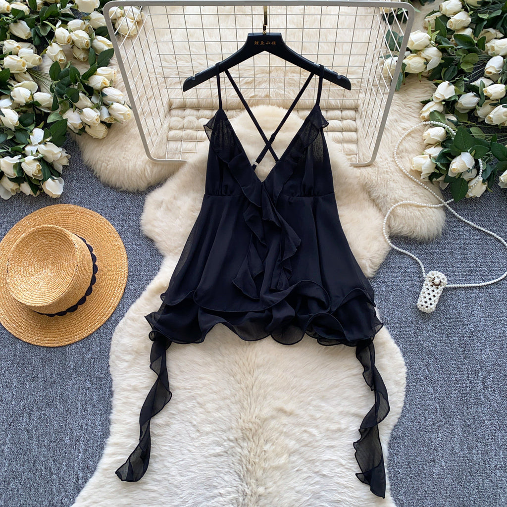 V-Neck Camisole mit Rüschen