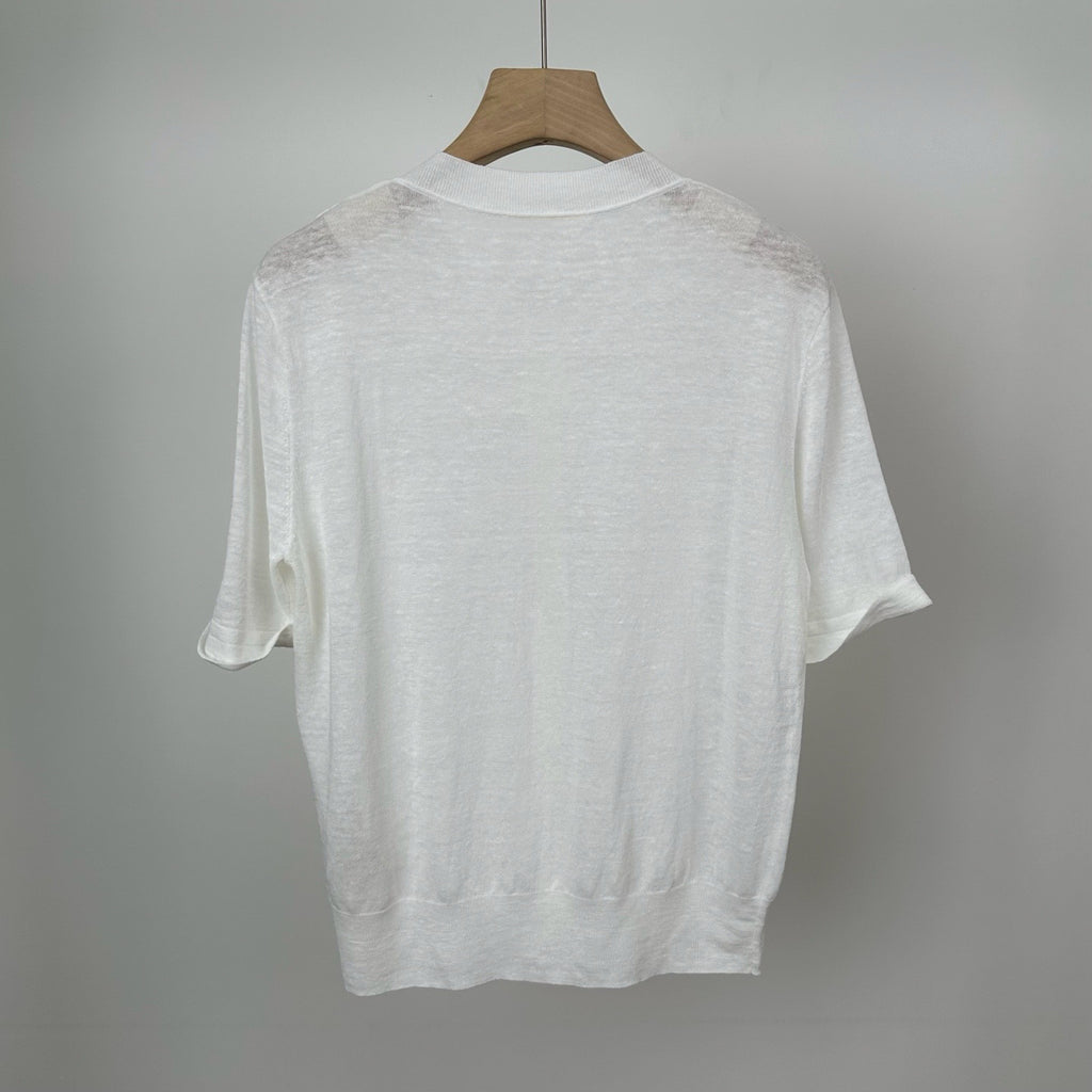 Leinen-Stricktop mit Rundhals und langen Ärmeln