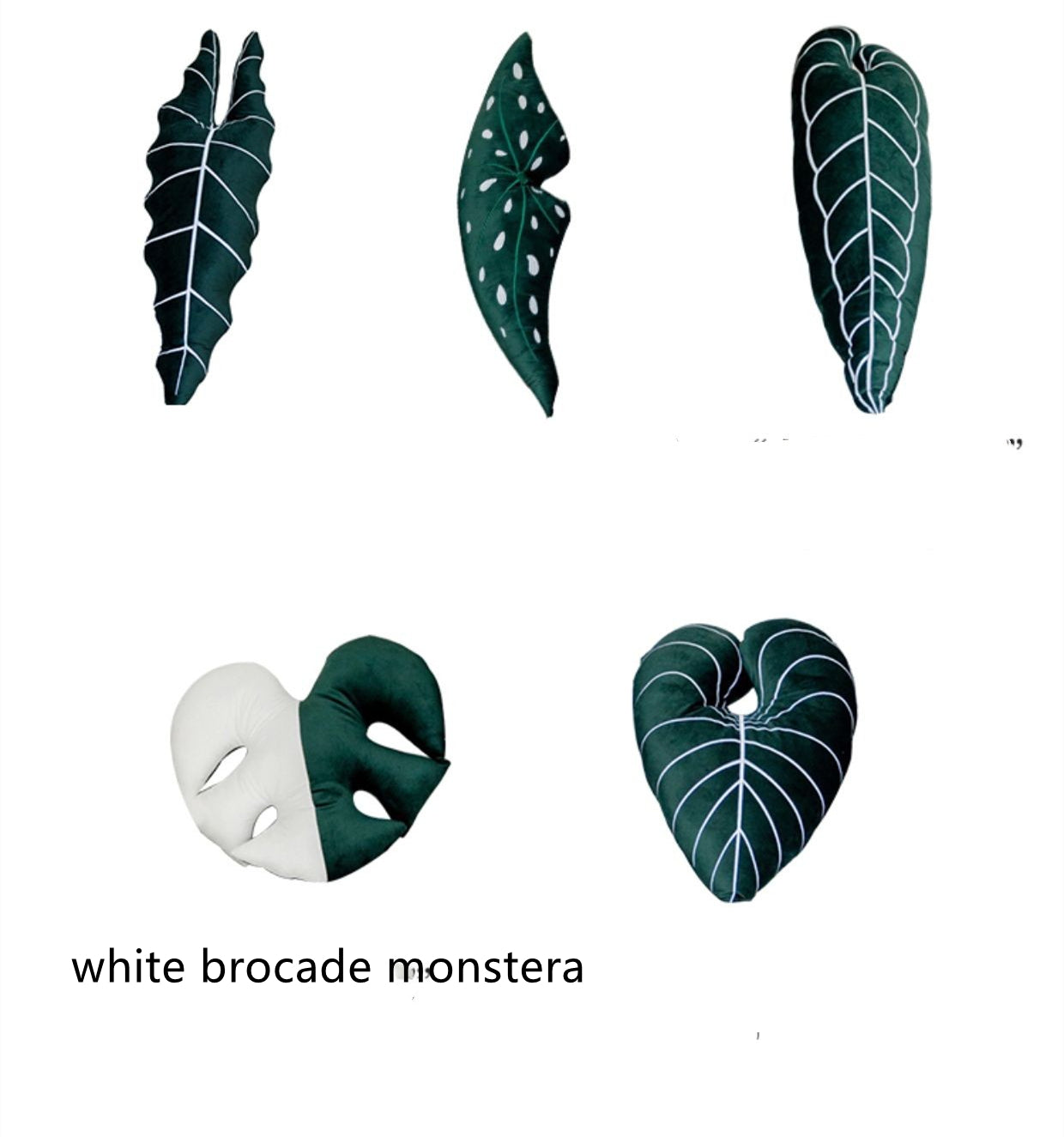 Monstera Kissen, weiss, Brokat