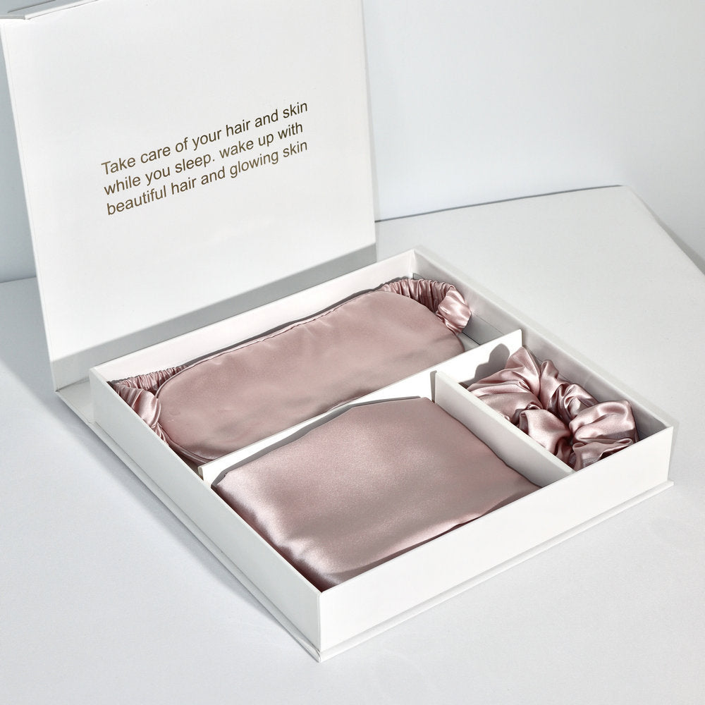 Seiden-Set: Kissenbezug, Schlafmaske, Haargummi – Bild 1 | LuxeStyle