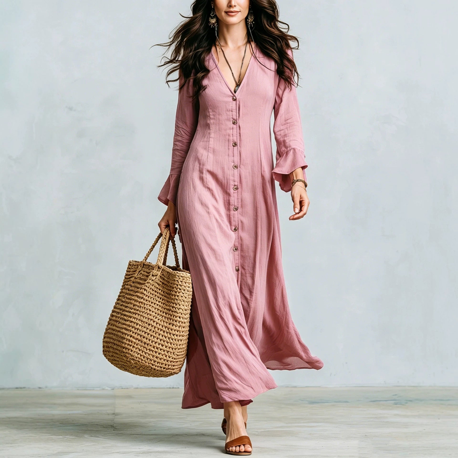 Französisches V-Neck A-Linien Kleid