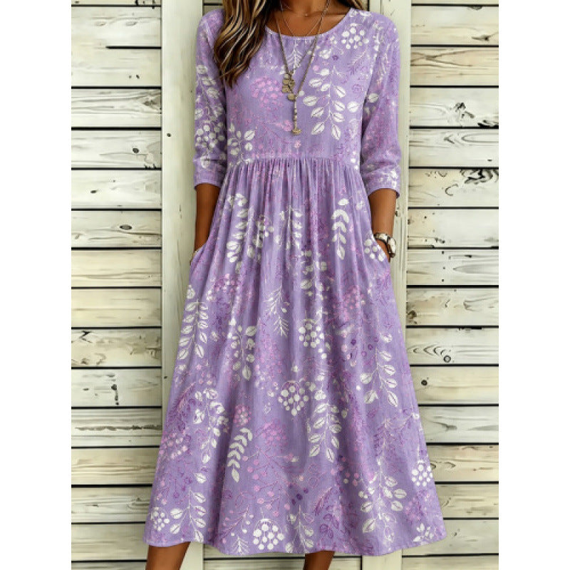 Besticktes Midikleid mit Rundhalsausschnitt