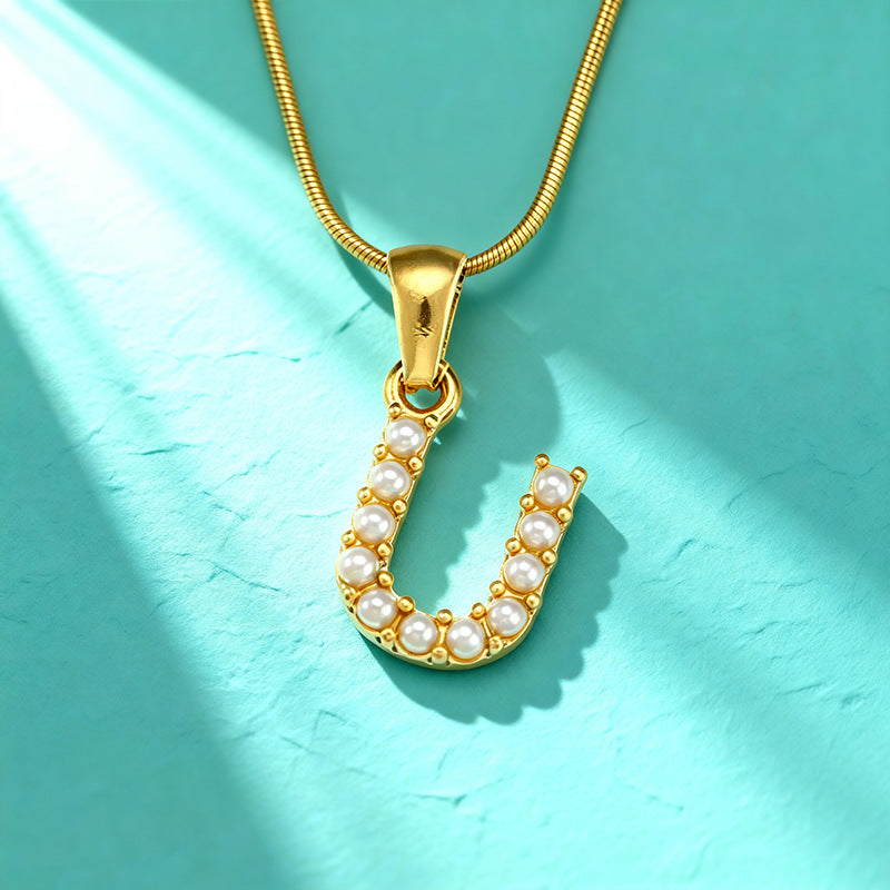 18K Gold Perlenkette mit Buchstaben-Anhänger