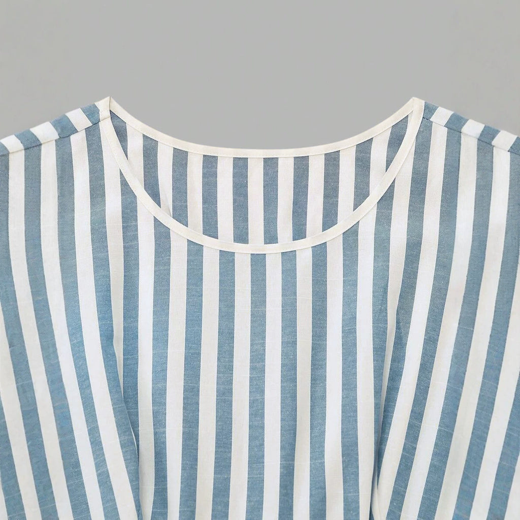 Streifen-Kleid mit Spitze