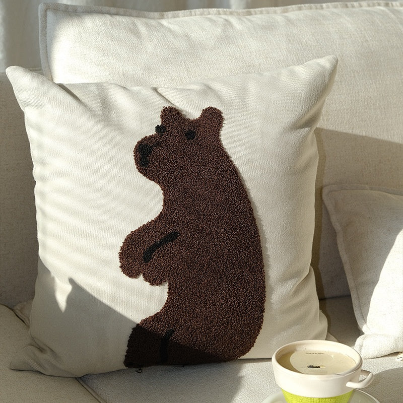 Tierisches Stickkissen aus Baumwoll-Canvas