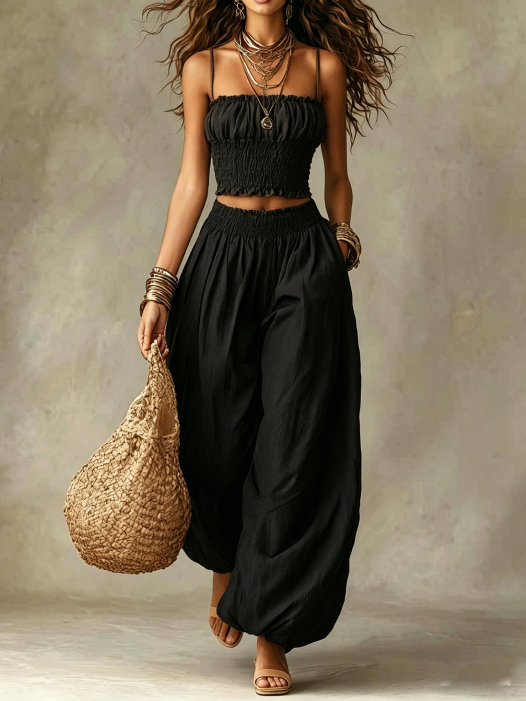 Elegantes trägerloses Camisole & Laternenhosen-Set