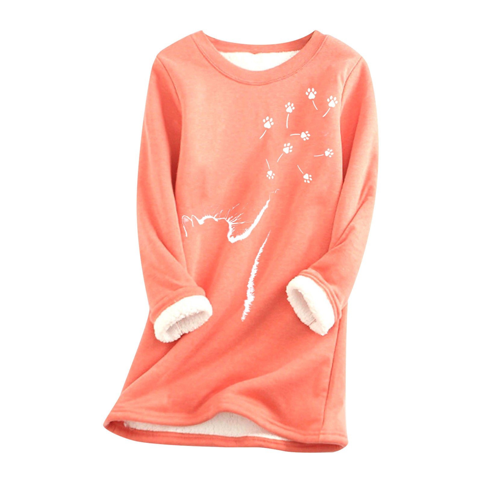 Damen Cat-Paw Print Flauschiges Sweatshirt