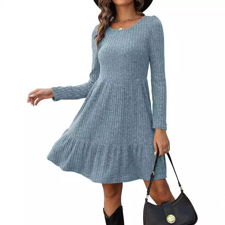 Gestricktes A-Linien-Kleid mit Streifen | LuxeStyle