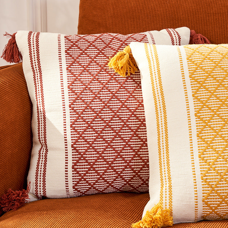 Geometrischer Jacquard Kissenbezug mit Quasten – Bild 6 | LuxeStyle