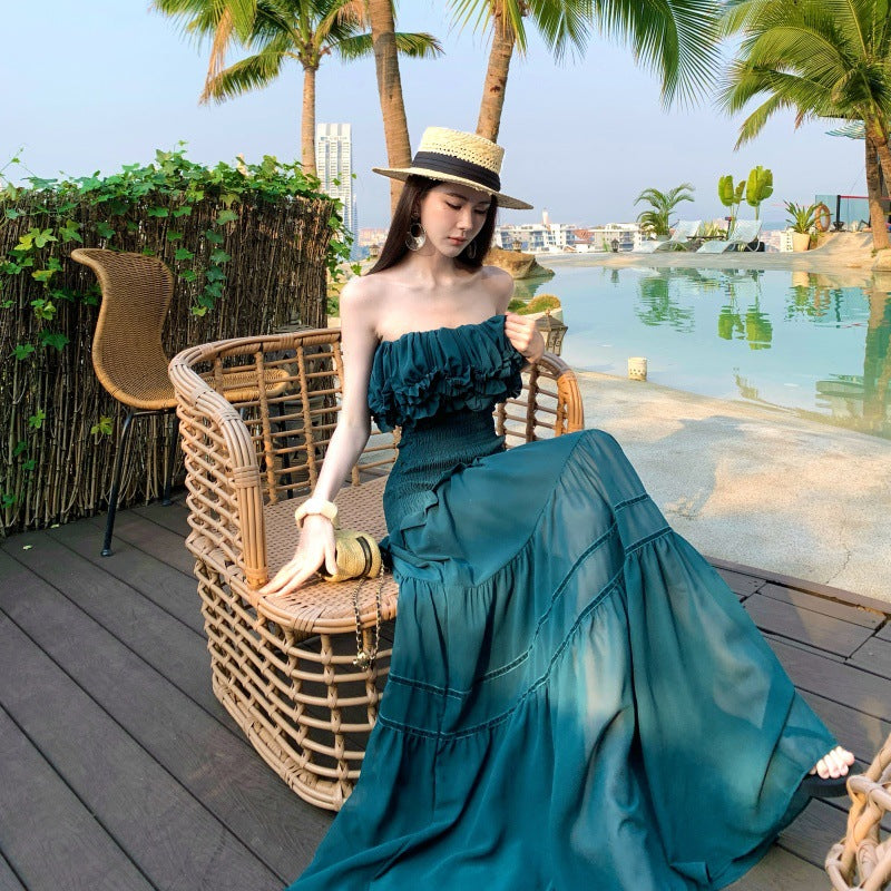 Trägerloses Chiffonkleid mit Rüschensaum | LuxeStyle